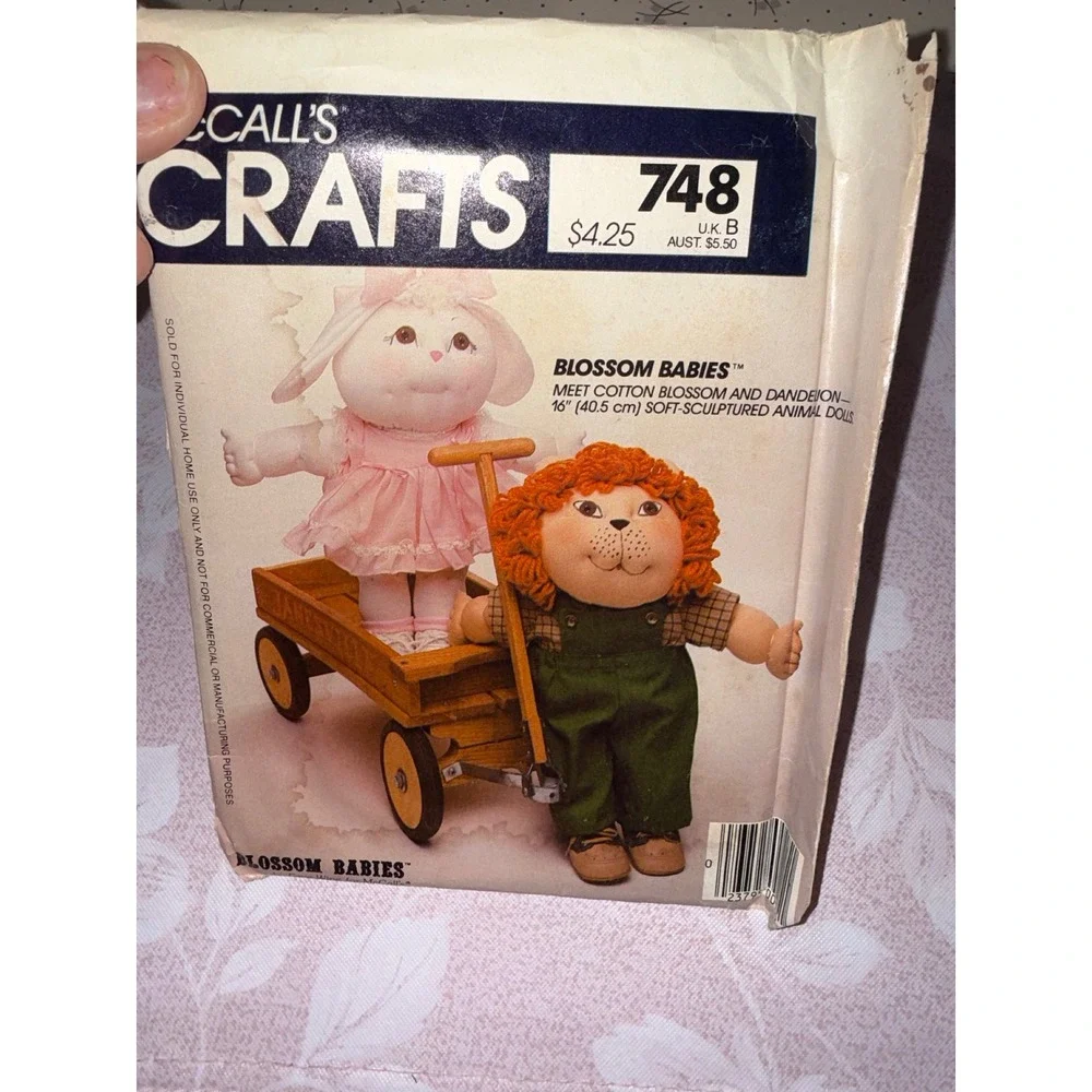McCalls 748 Blossom Babies Soft Sculptured Animal Doll Sewing Pattern Vintage 80